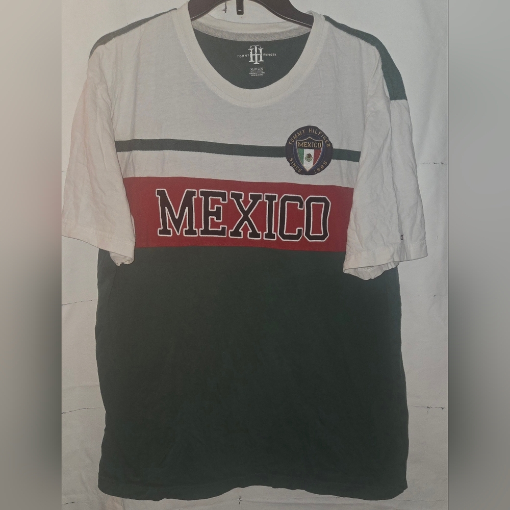 Tommy Hilfiger Men's Green and White Mexico Shirt